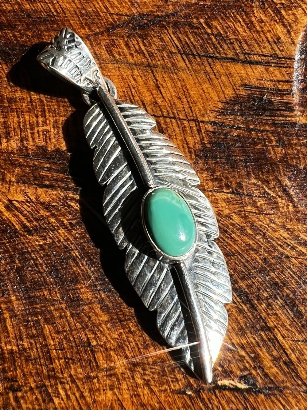 Sterling Silver Kingman Turquoise Feather Pendant